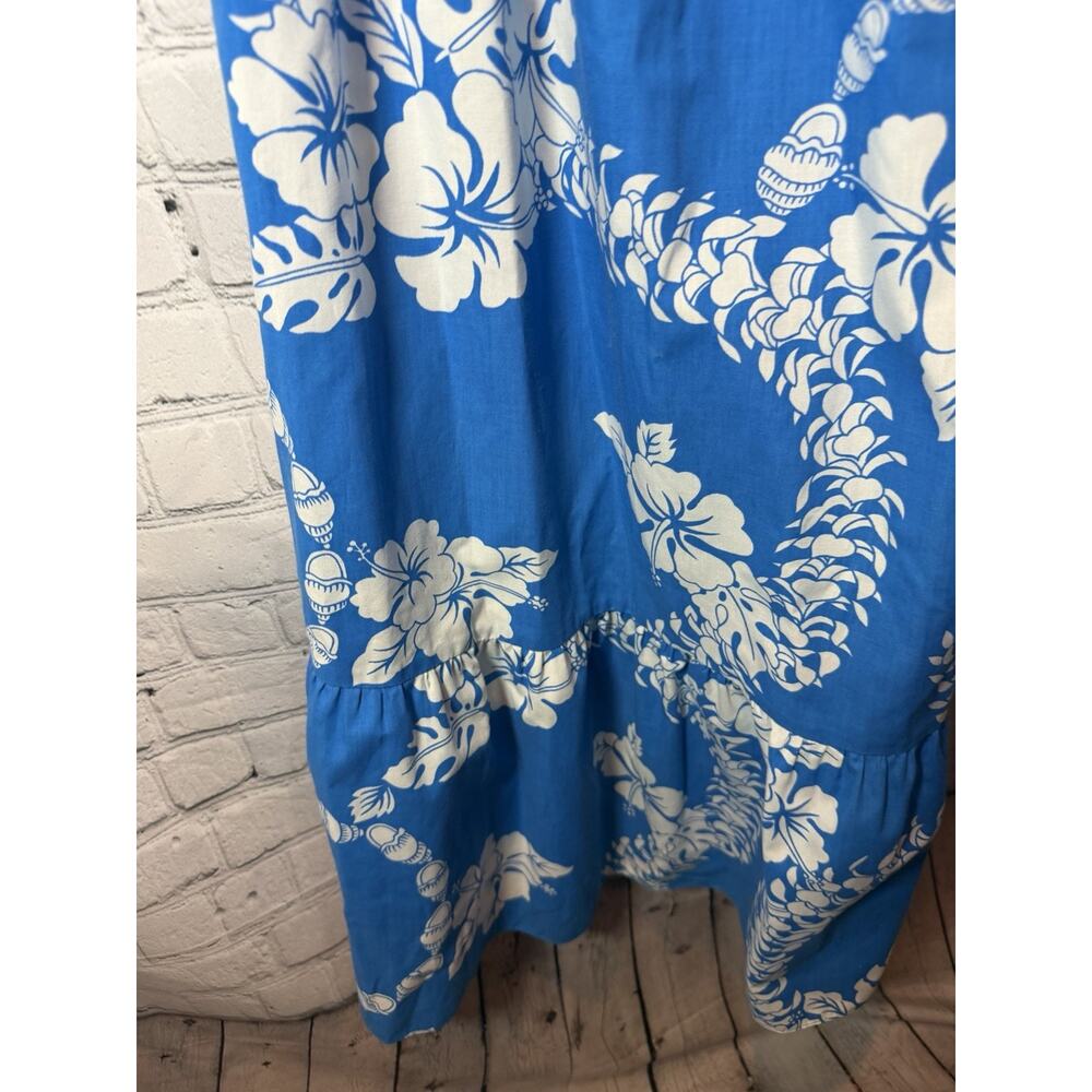 Hilo Hattie Hawaiian Dress XL Blue/white Floral Dress Off Shoulder Tiered - Picture 5 of 7